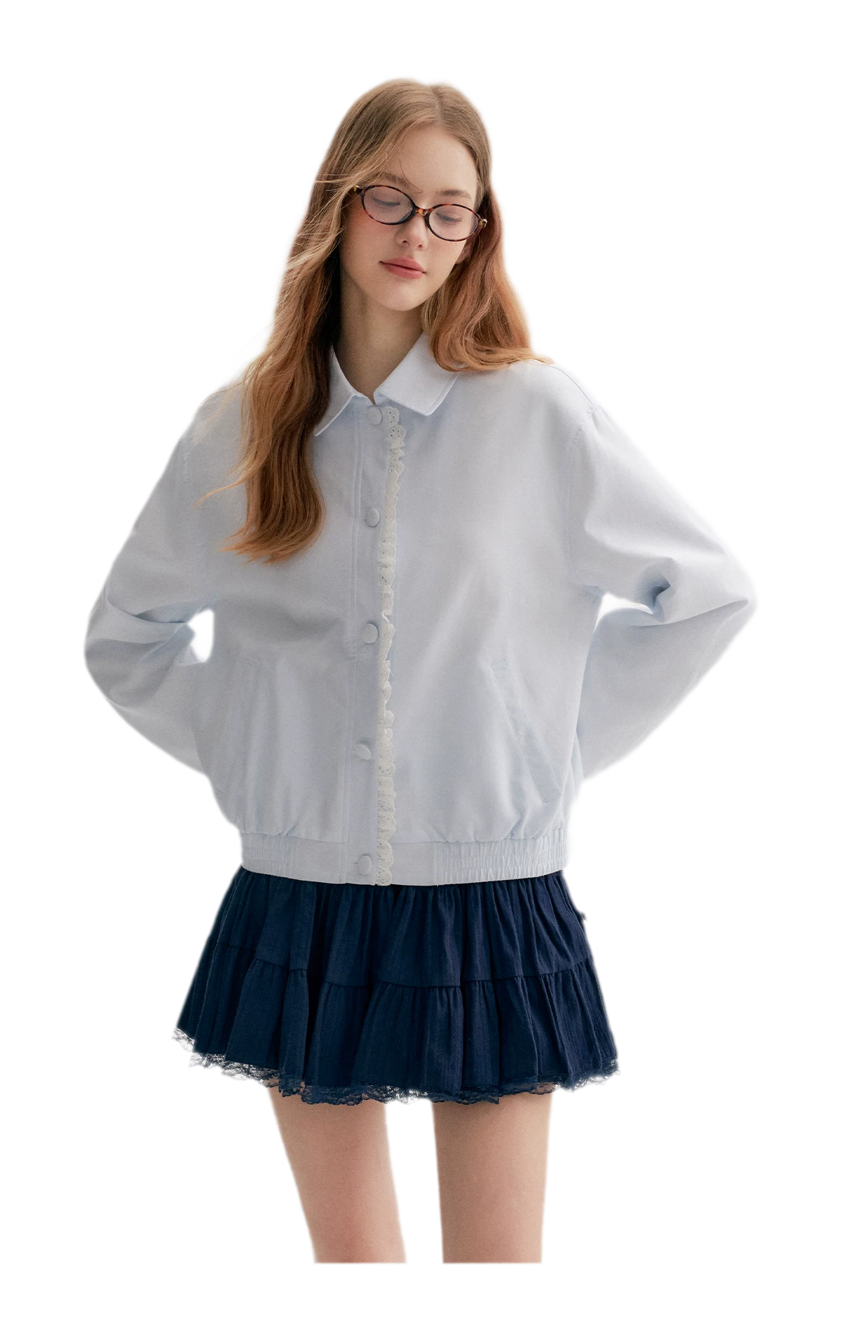Ramie Cotton Lace-Trimmed Jacket