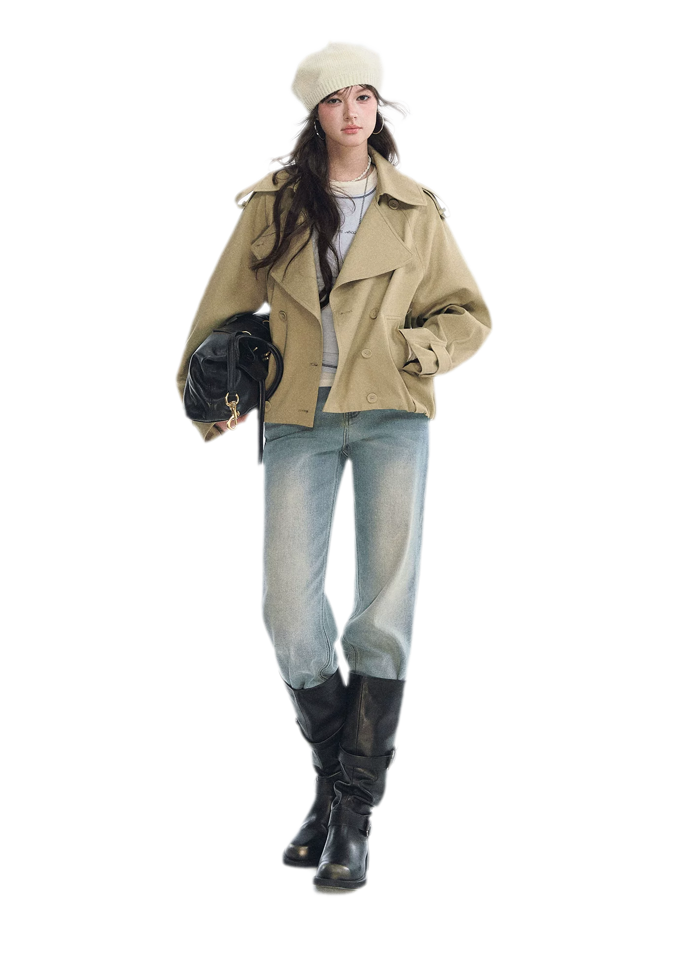 Cotton Cropped Double-Breasted Trench