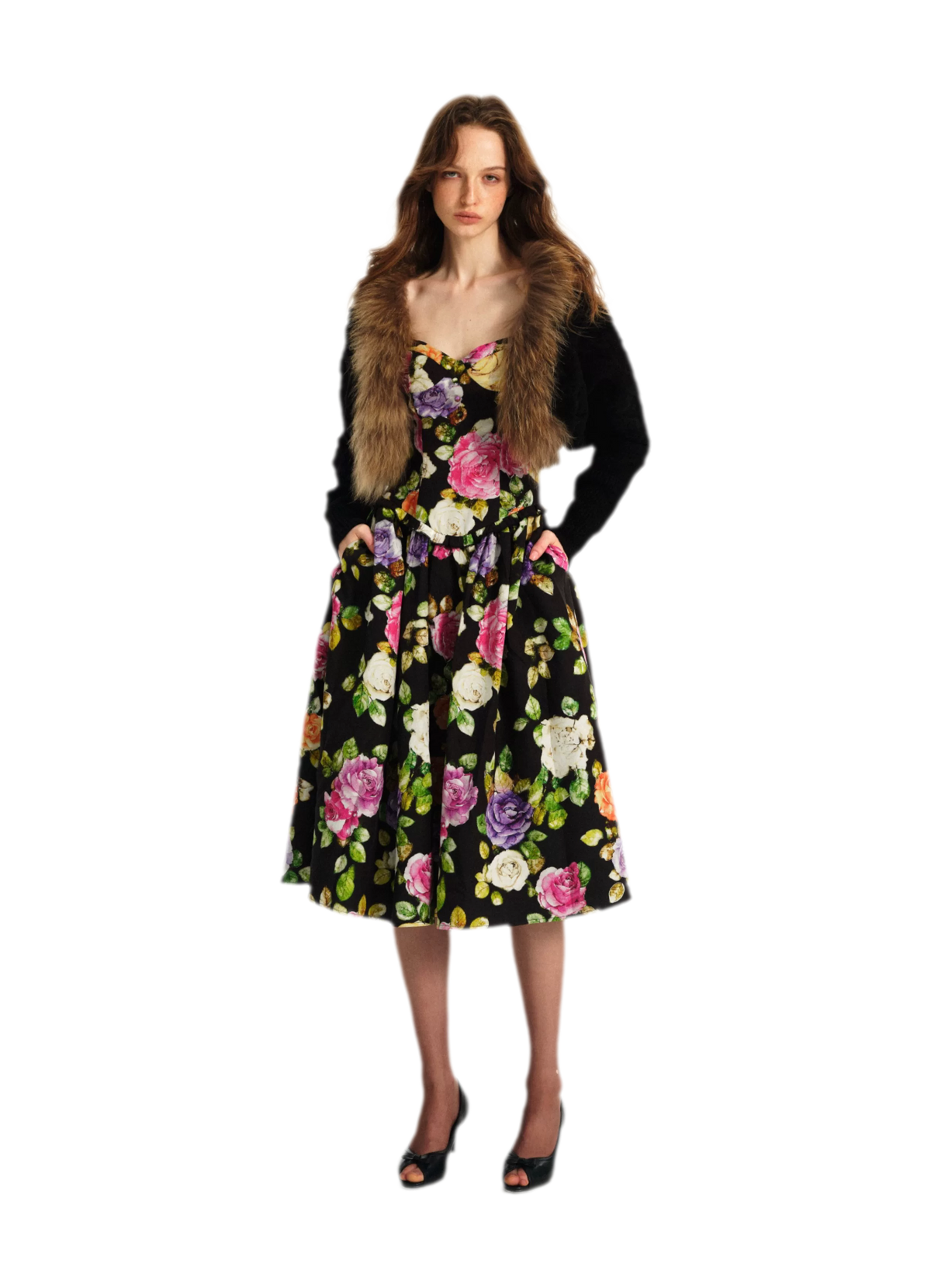 Robe en lyocell à taille marquée et motif floral