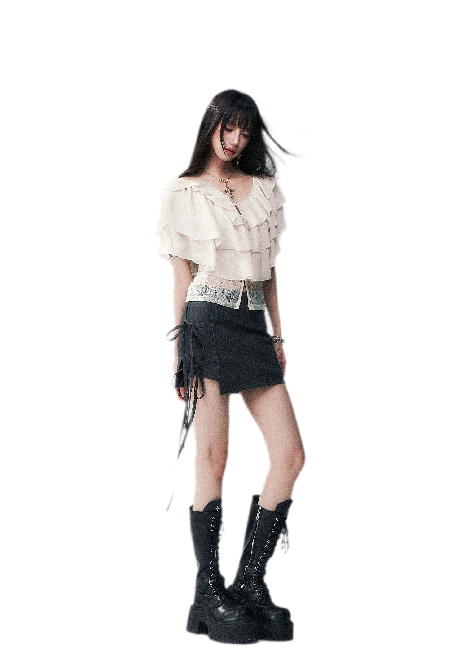 Milk Almond Ruffle Blouse
