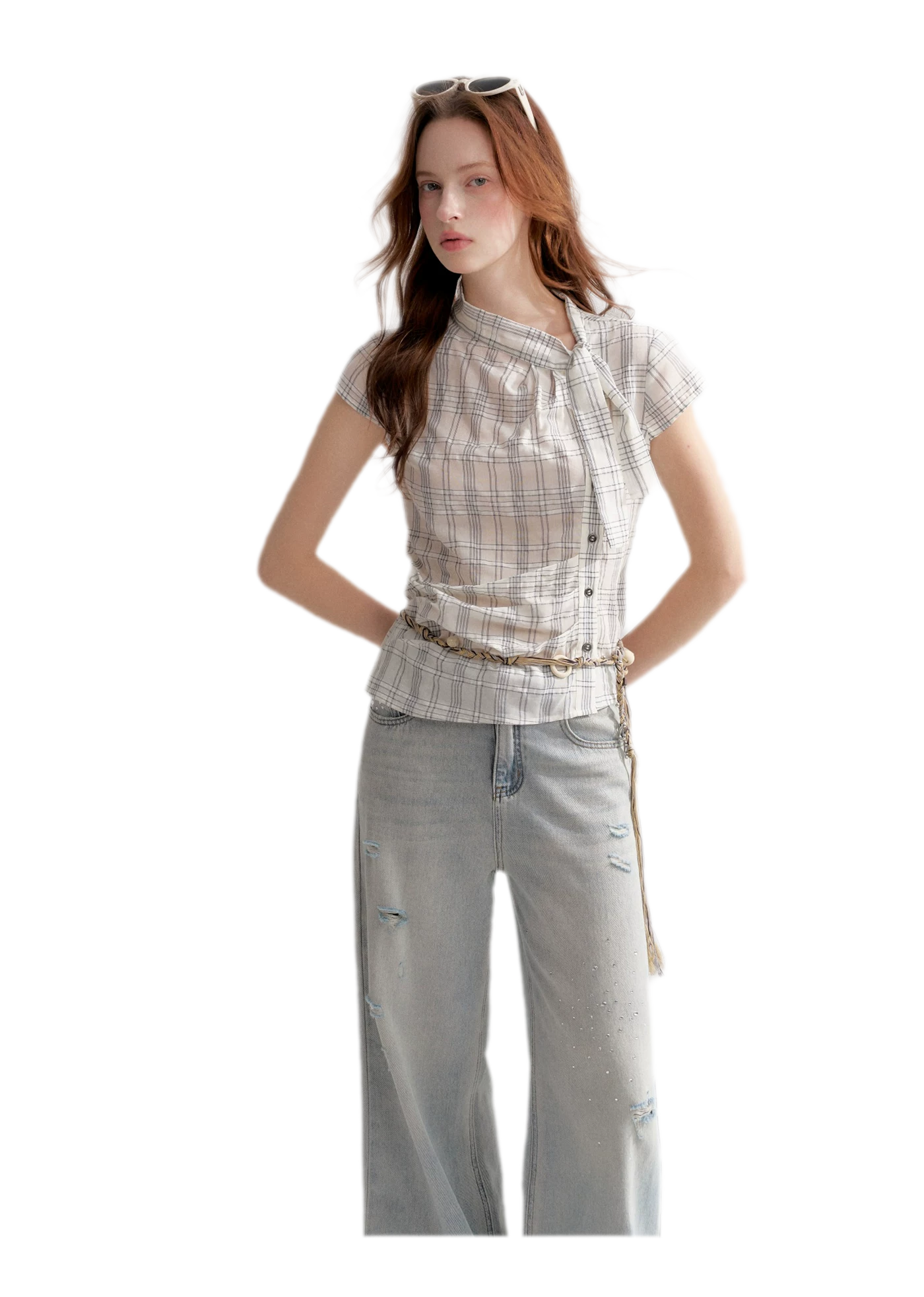 Lyocell Plaid Tie Shirt
