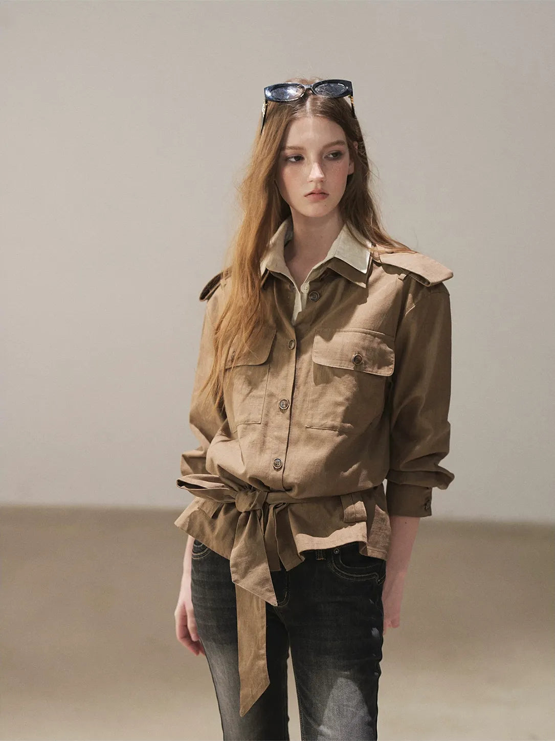 Cotton Linen Cinched Workwear Shirt