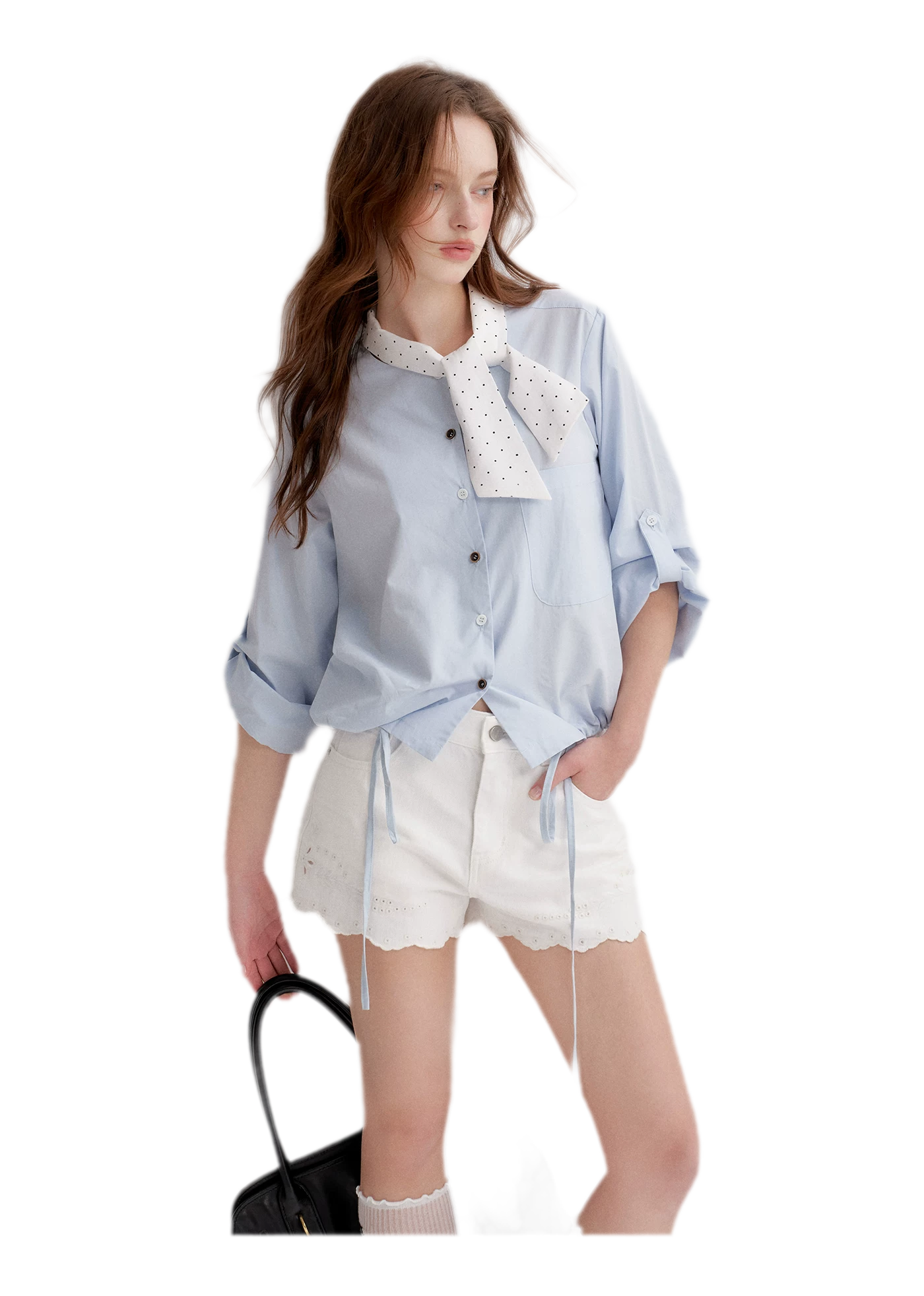 Eyelet Embroidered Denim Shorts