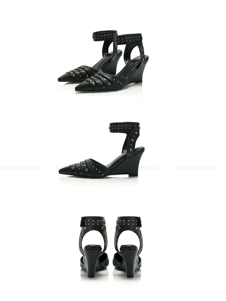 Studded Pointed-Toe Wedge Sandals