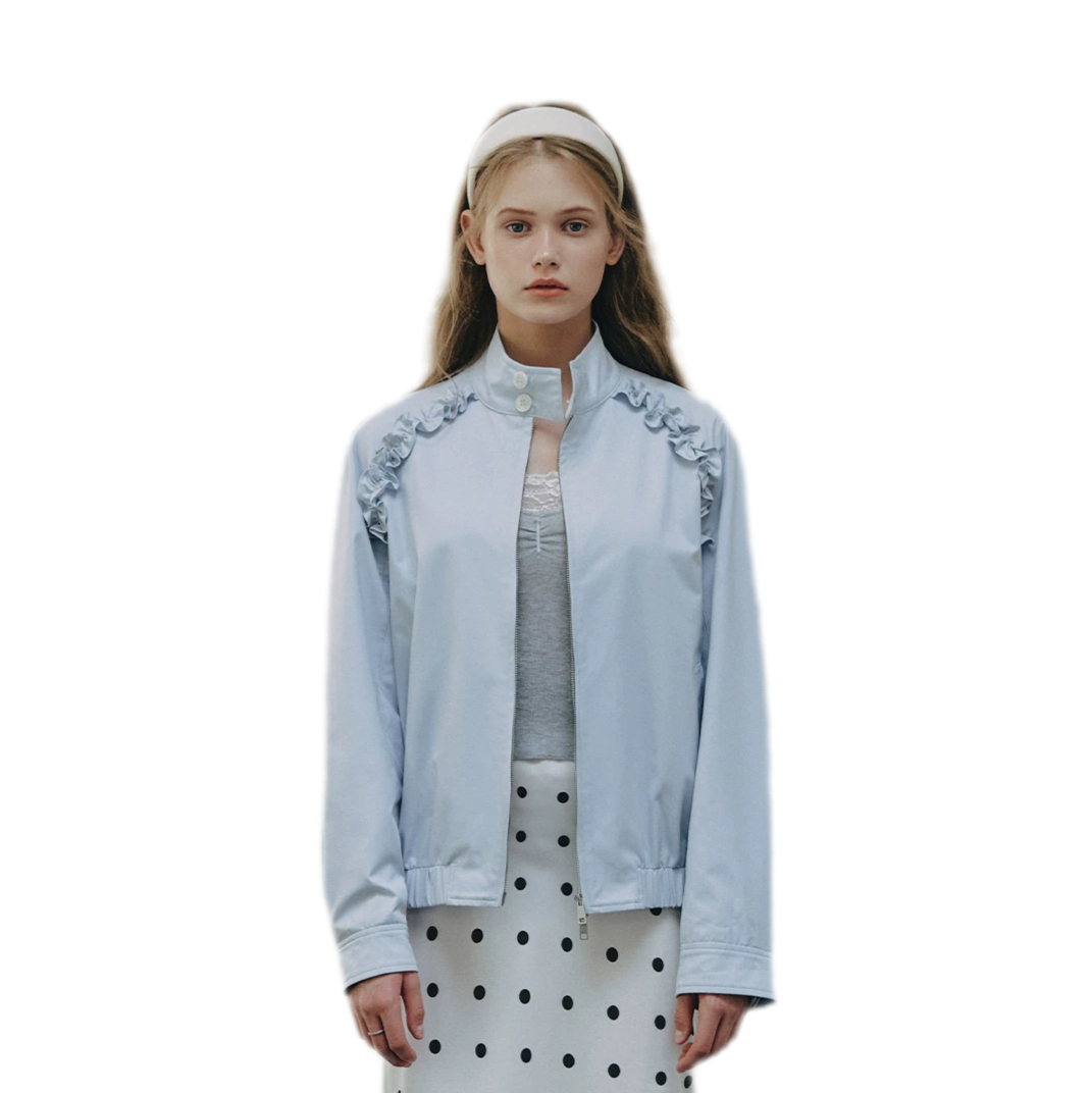 Ruffled Stand Collar Harrington Jacket