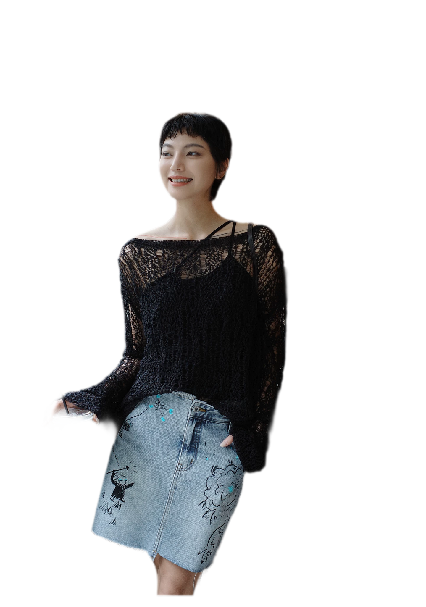 Washed Graffiti A-Line Denim Skirt