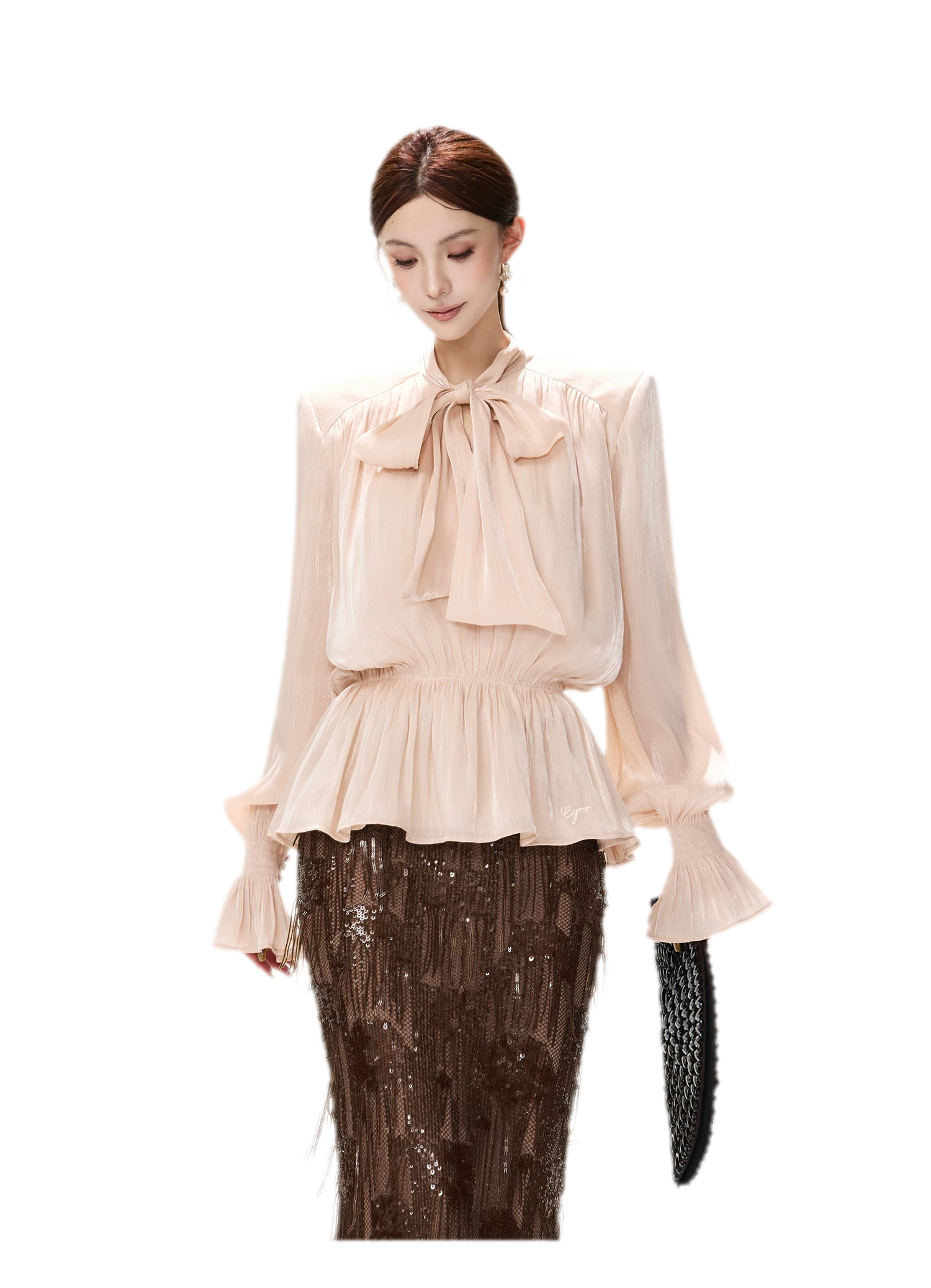 Pearlescent Tie Waist Blouse