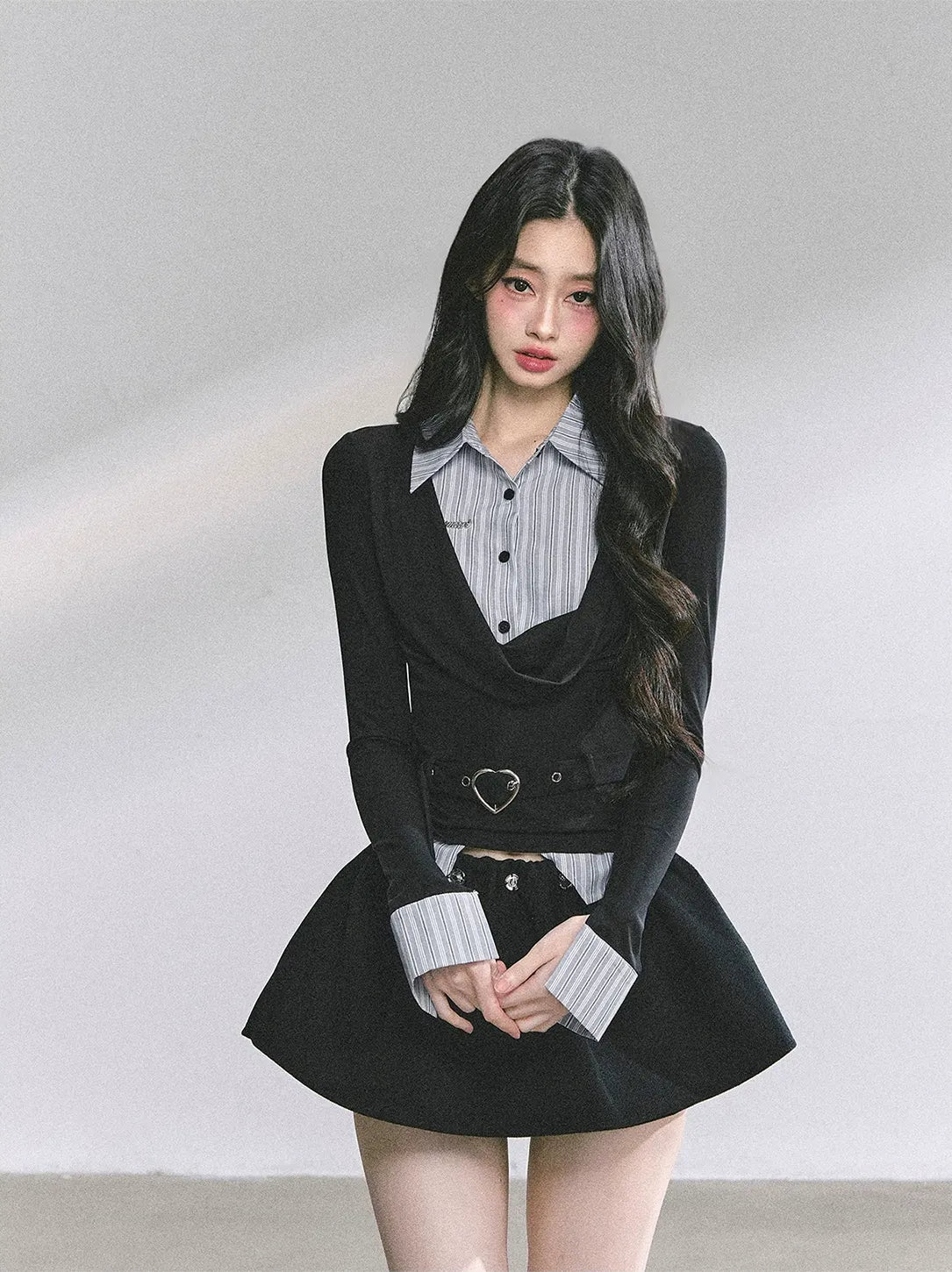 Striped Faux-Layer Long-Sleeve Tee