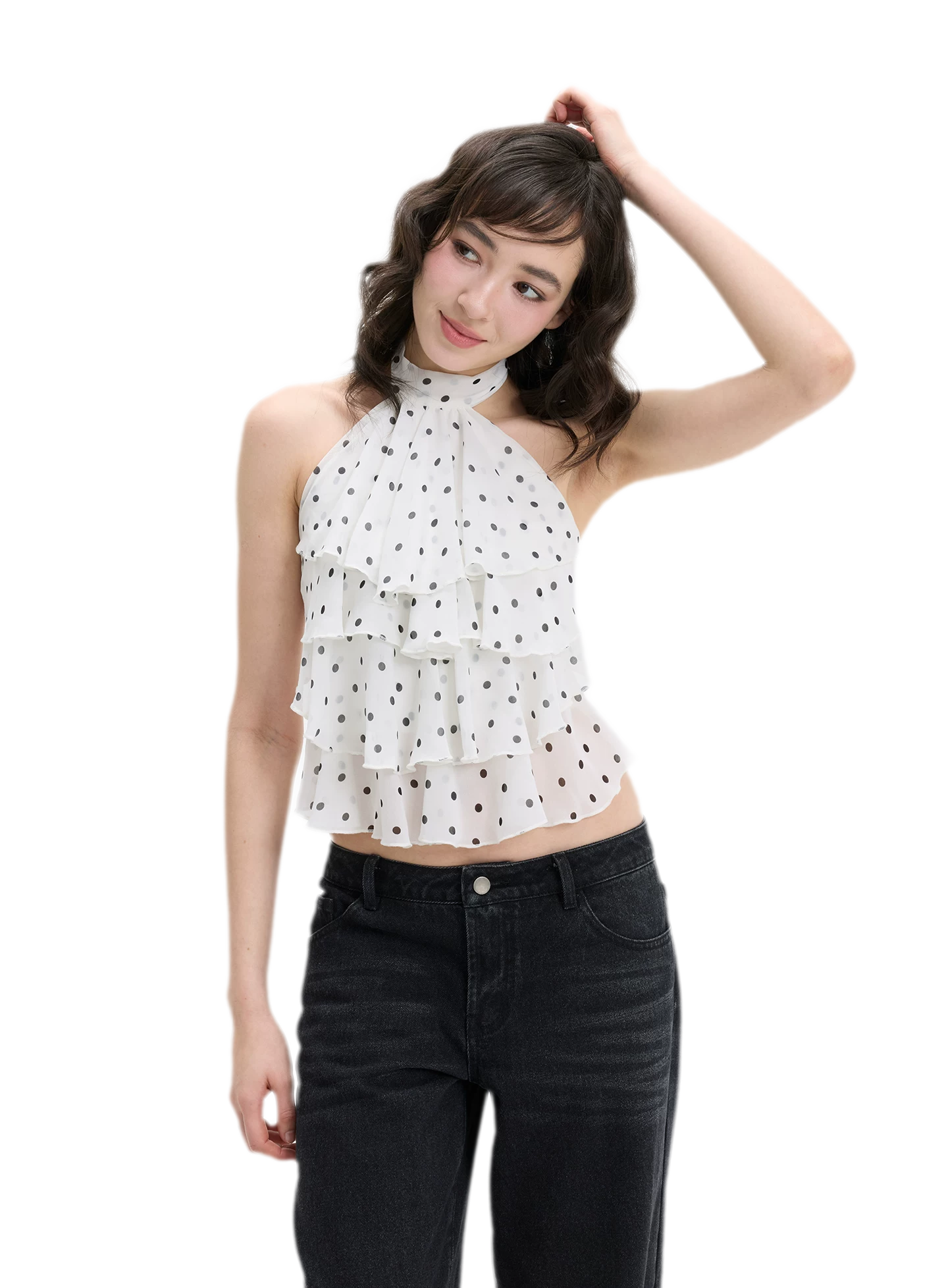 Polka-Dot Ruffle Halter Top