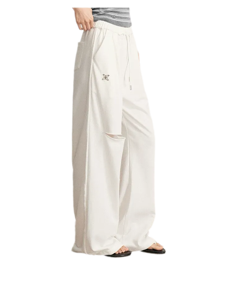 Distressed Wide-Leg Pants