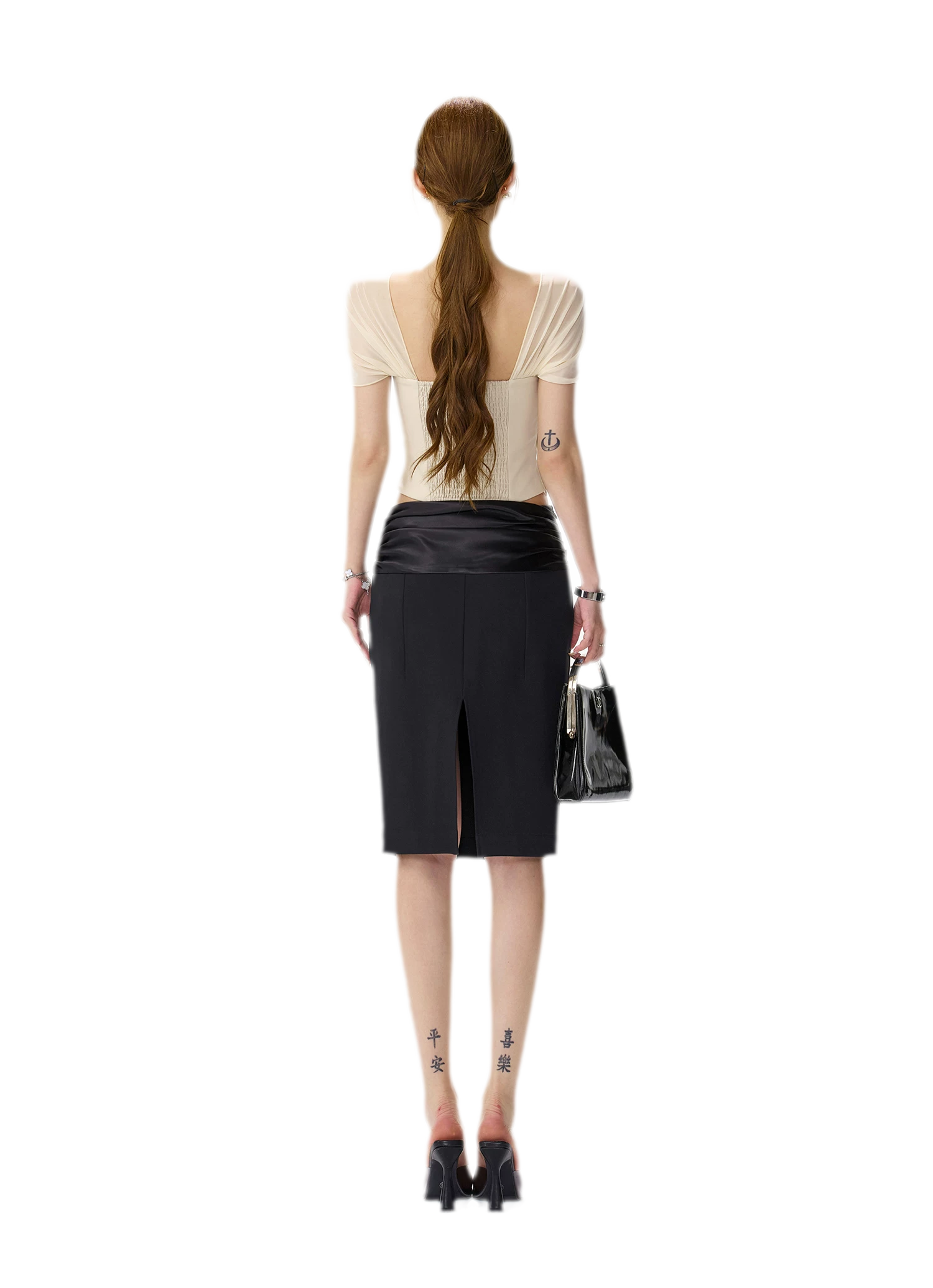 Satin Ruched Midi Skirt