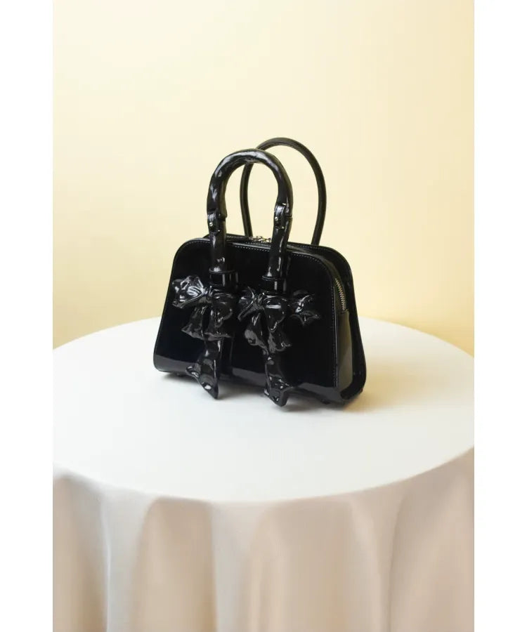 Glossy Bow Structured Handbag