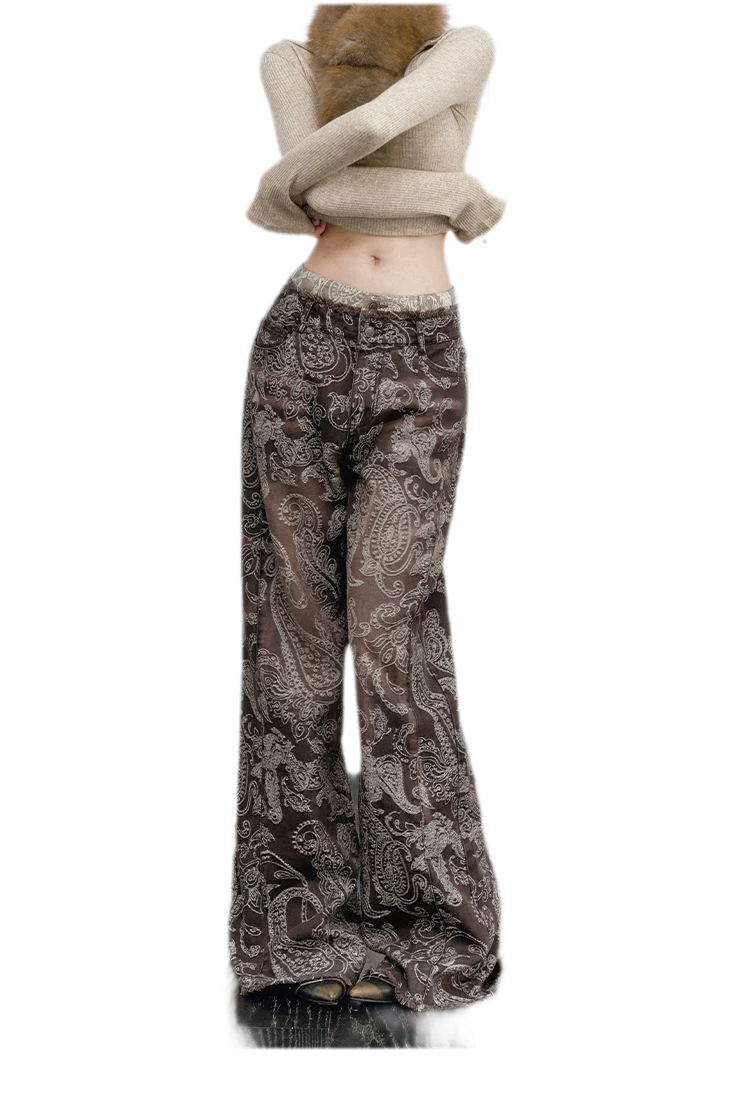 Paisley Double-Waist Frayed Jeans