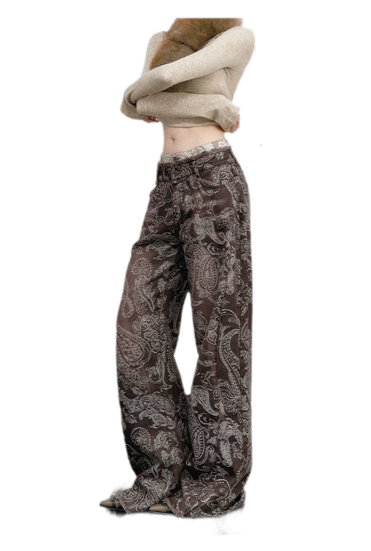 Paisley Double-Waist Frayed Jeans
