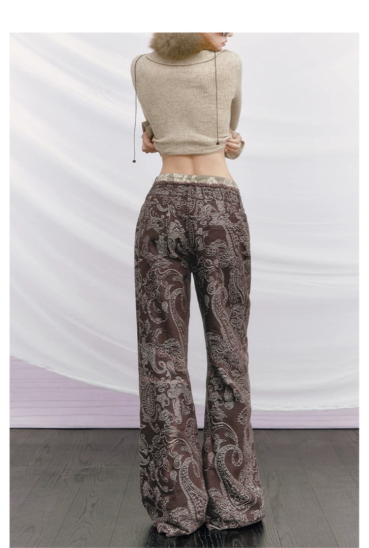 Paisley Double-Waist Frayed Jeans