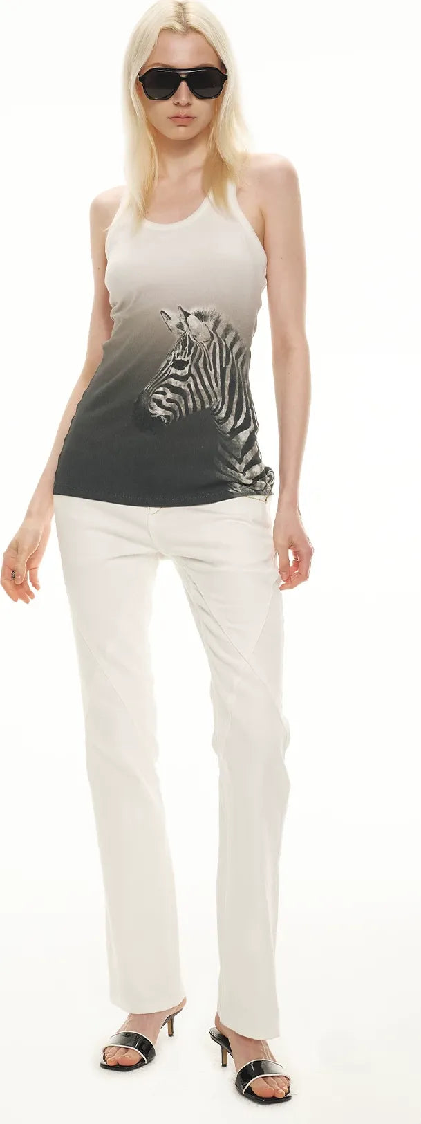 Gradient Zebra Print Fitted Racerback Tank Top