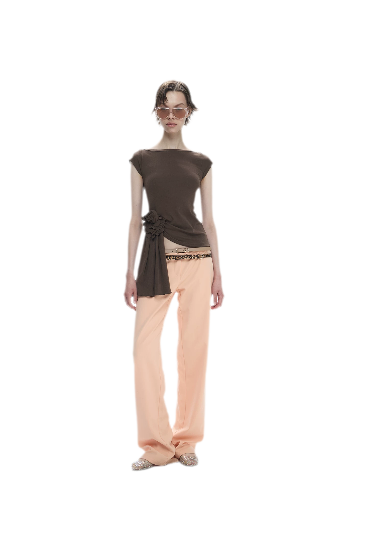 Asymmetric Flower Short Sleeve Top