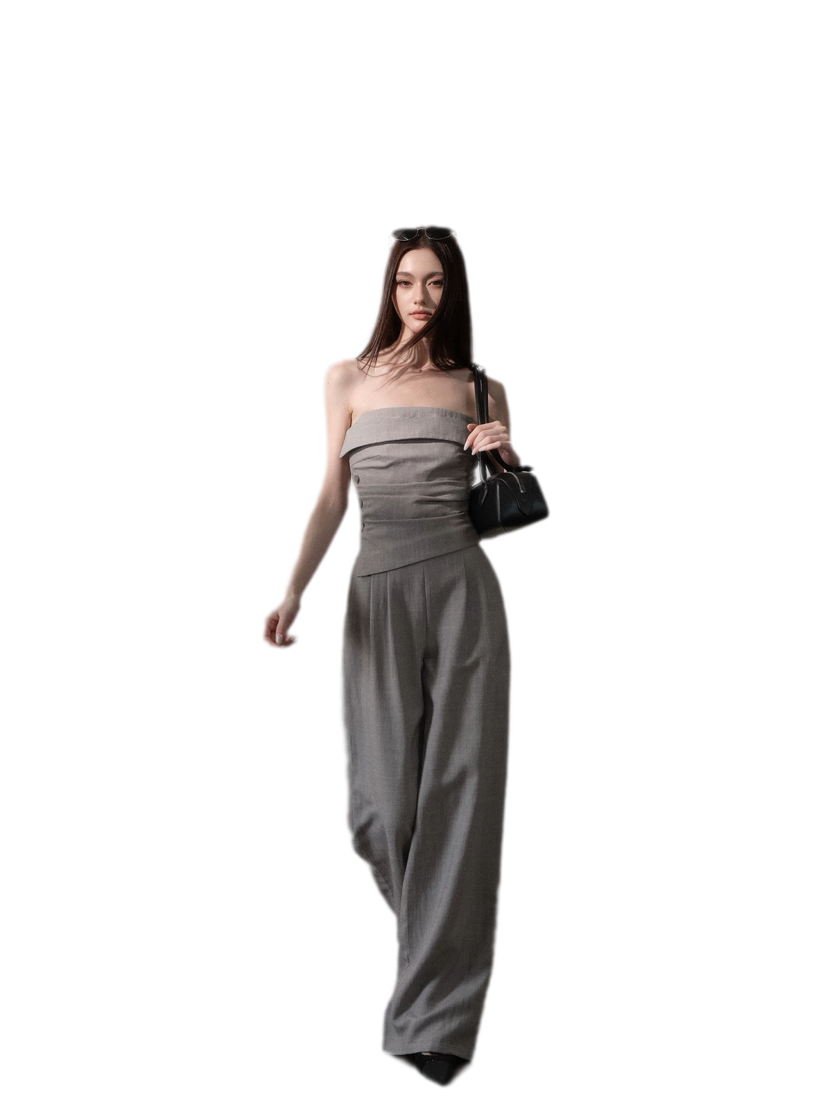 Ruched Strapless Wide-Leg Jumpsuit
