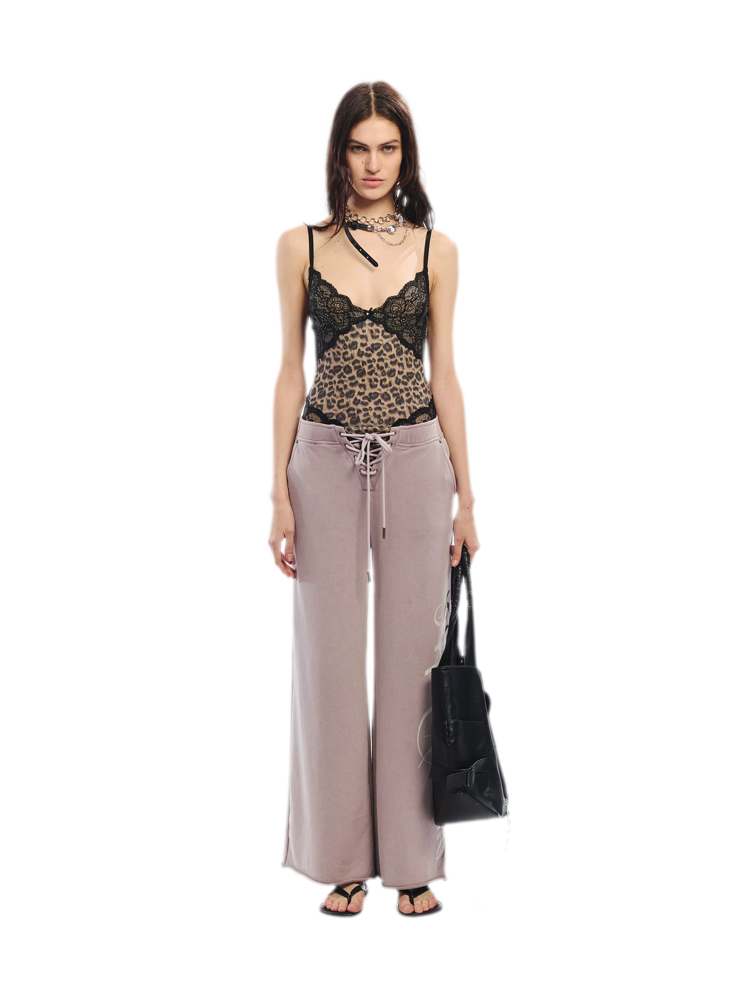 Vintage Letter Print Wide-Leg Pants