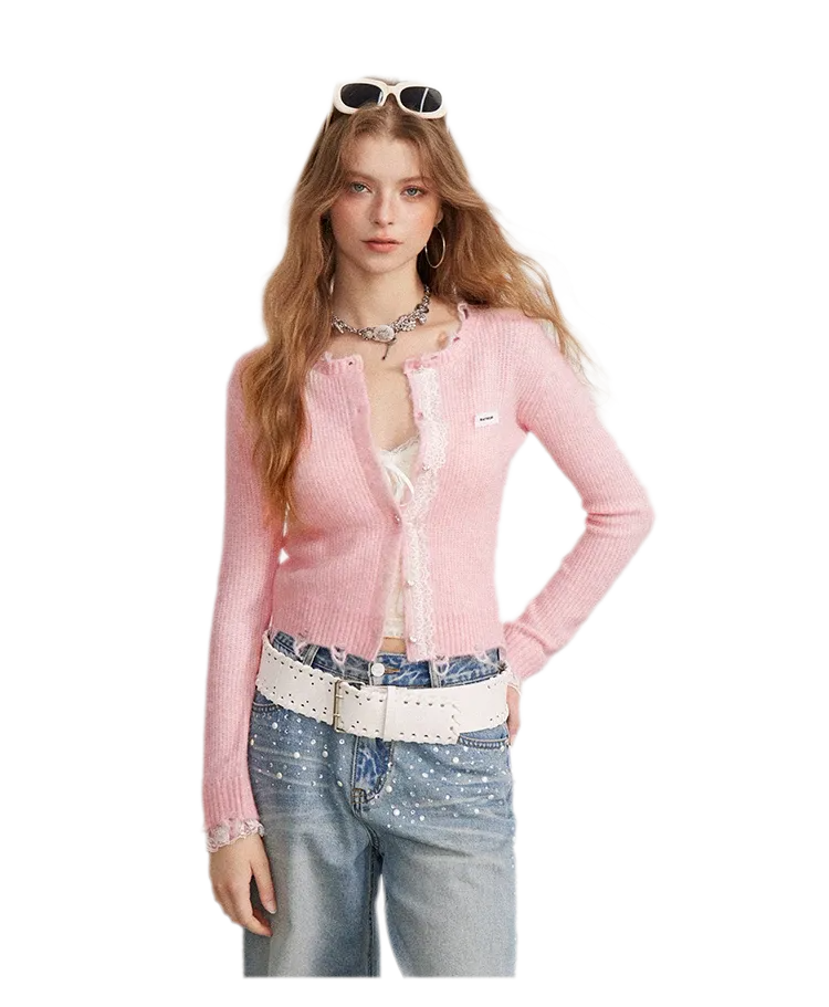 Lace Distressed Cropped Knit Sweater