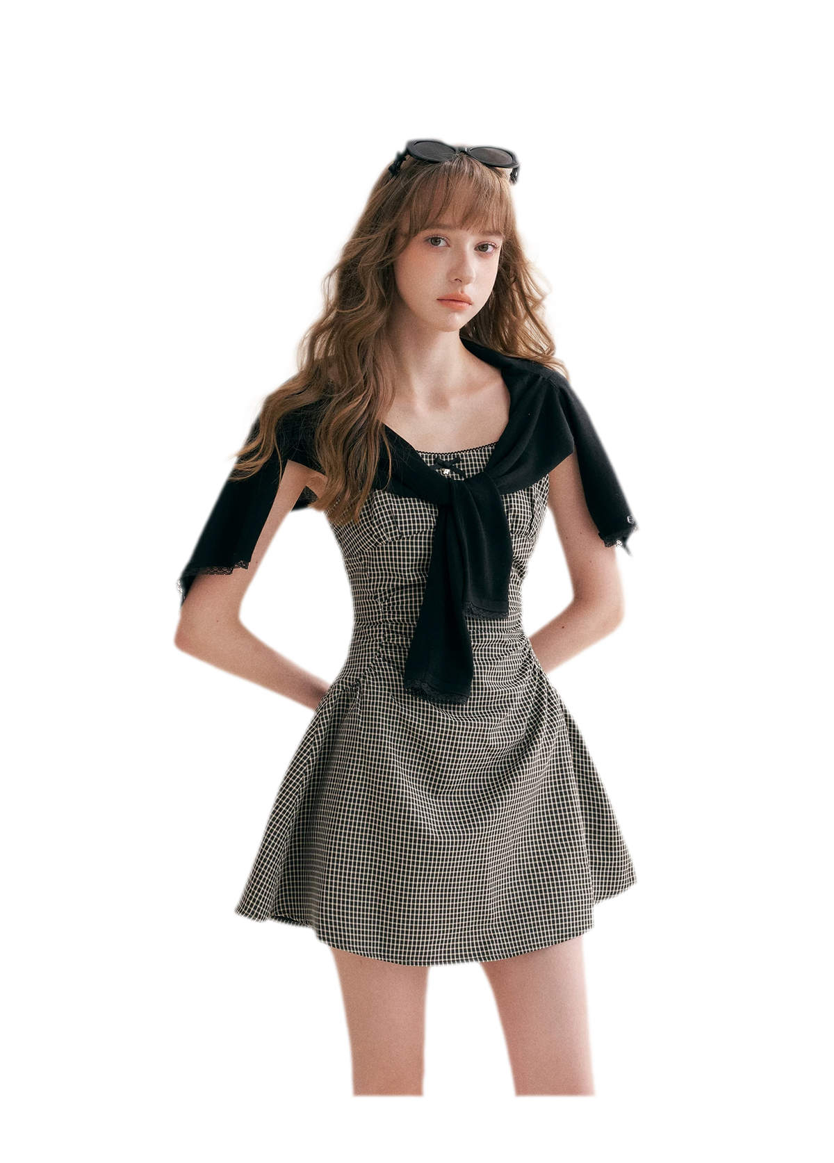 Hand-Pleated Ruffle Check Dress