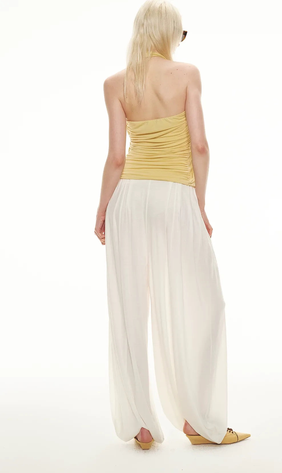 Modal Draped Halter Top with Pearl Neckline