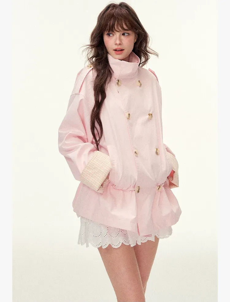 Plaid Cuff Relaxed Trench Coat