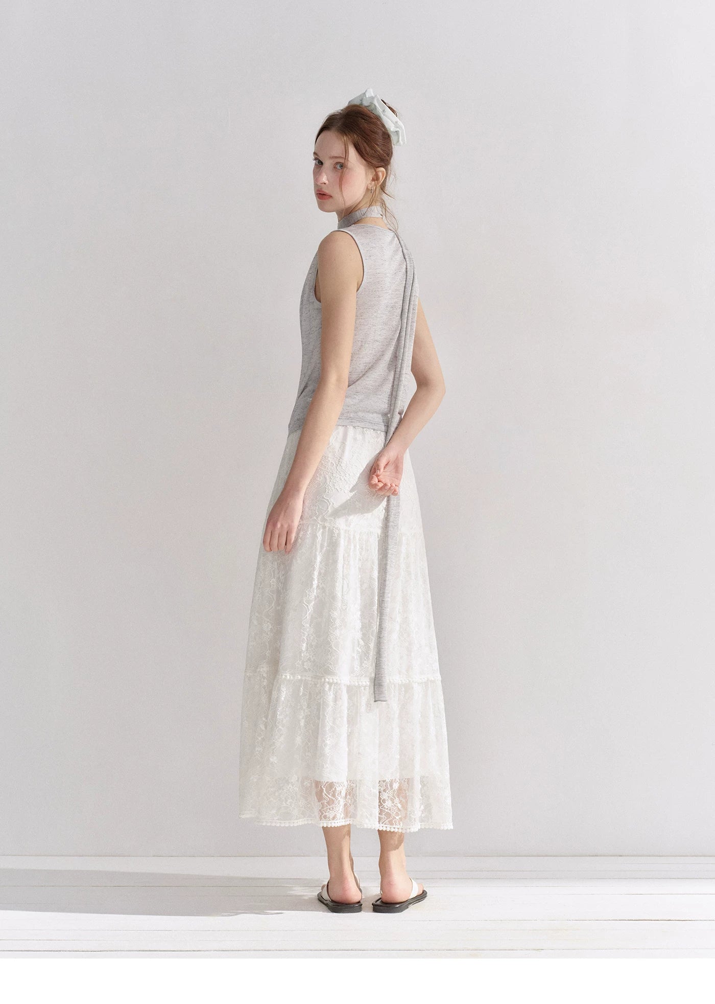 Draped Neckline Lace Patchwork Vest