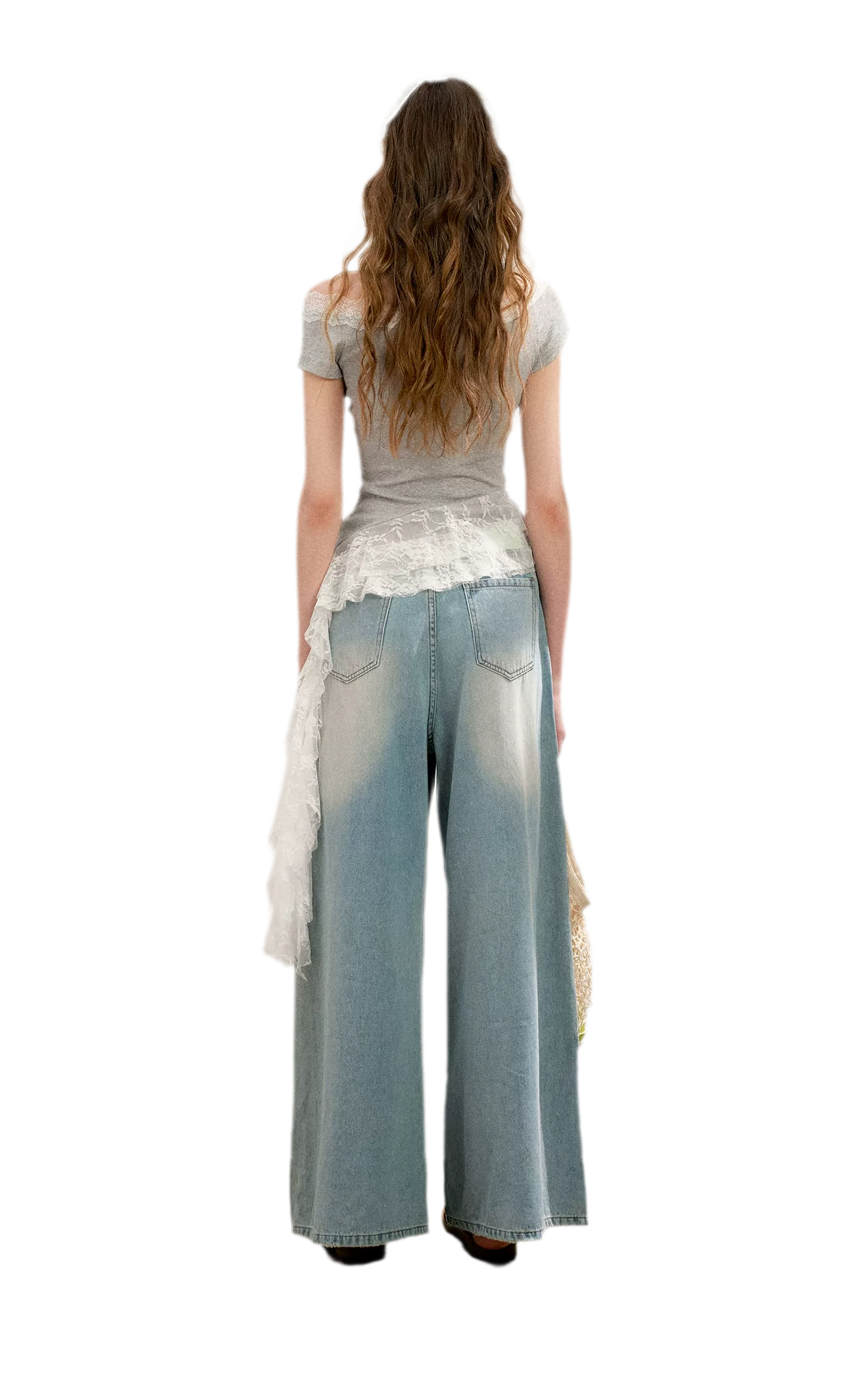 Asymmetric Lace Off-Shoulder T-Shirt