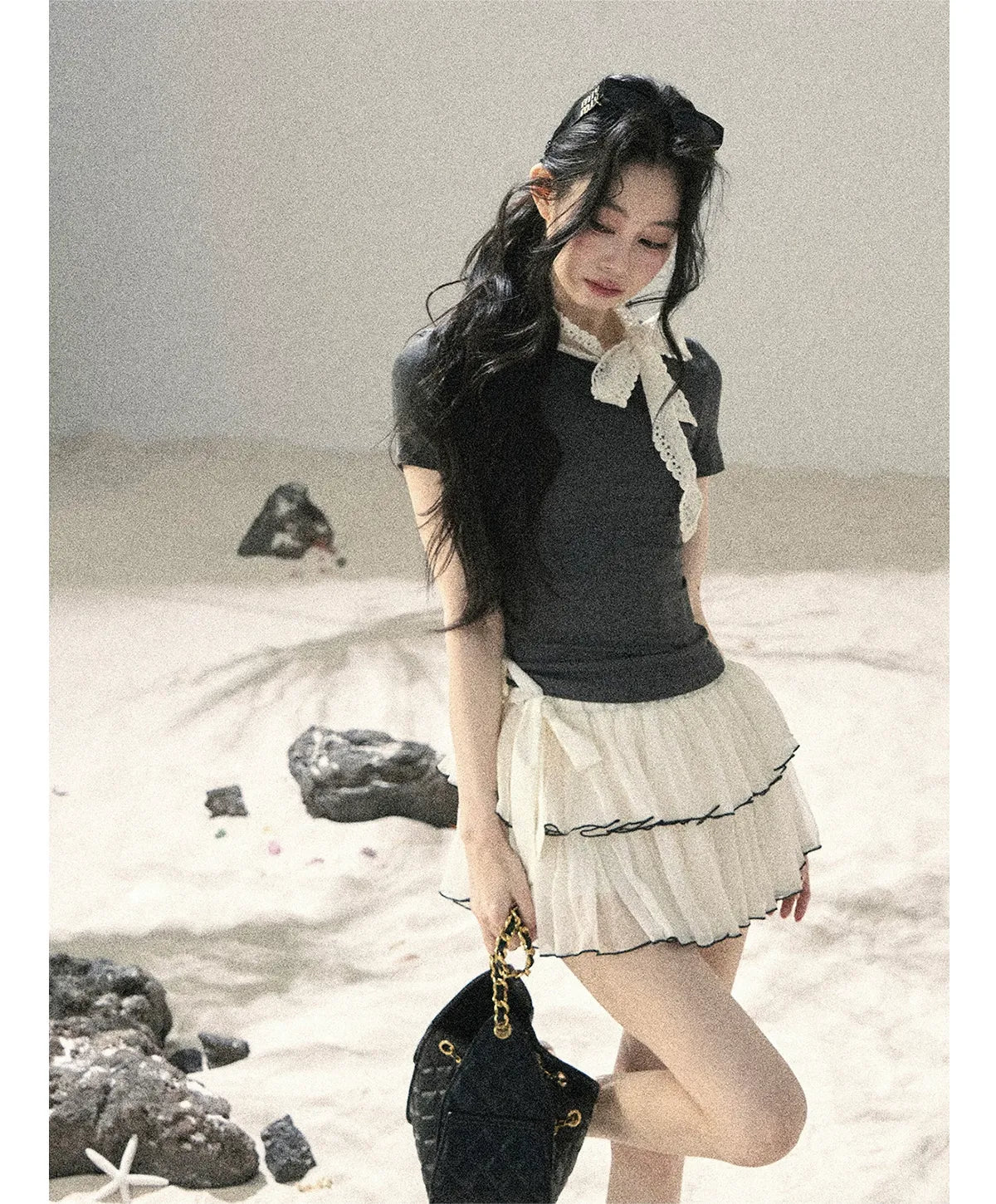 Grey Bow Short T-Shirt