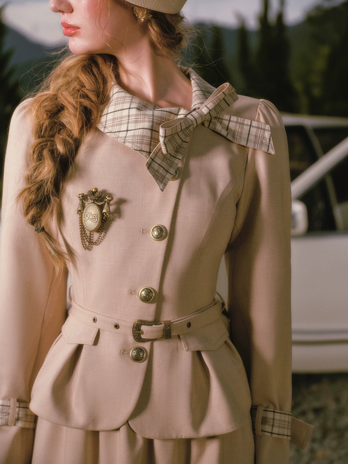 Vintage Belted Trench Skirt Set