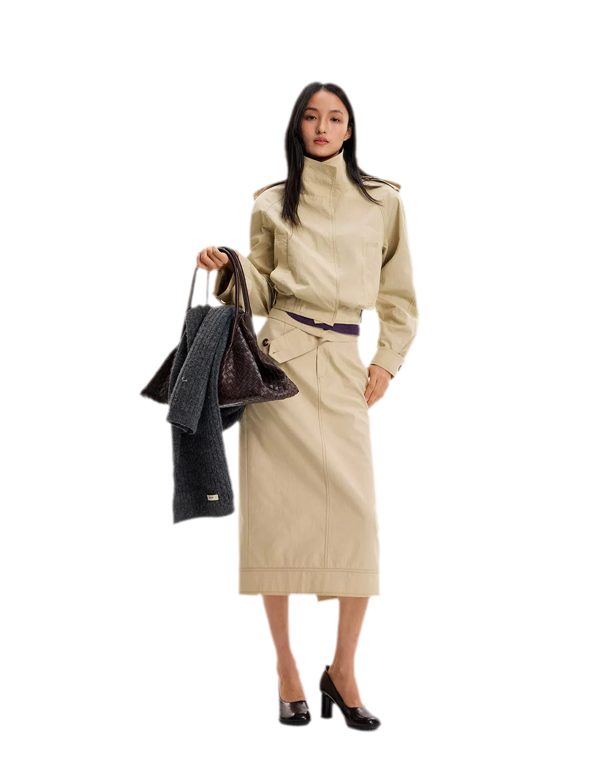 Structured High-Waisted Midi Skirt