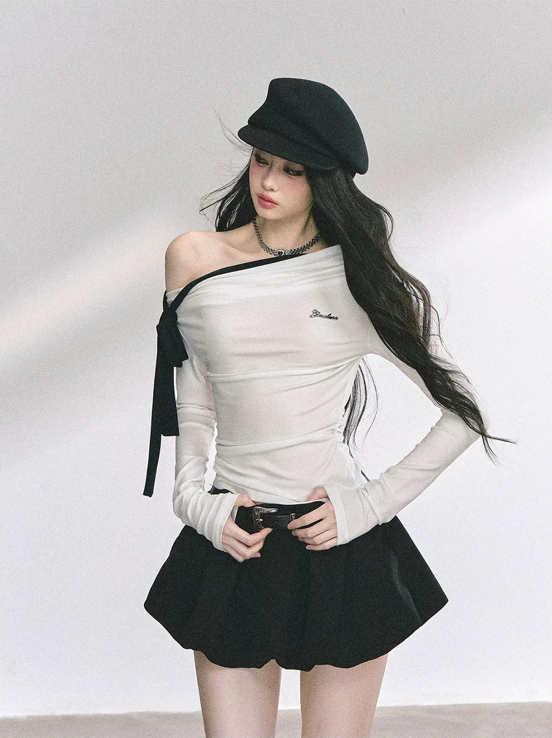 Asymmetrisches gerafftes Crop-T-Shirt