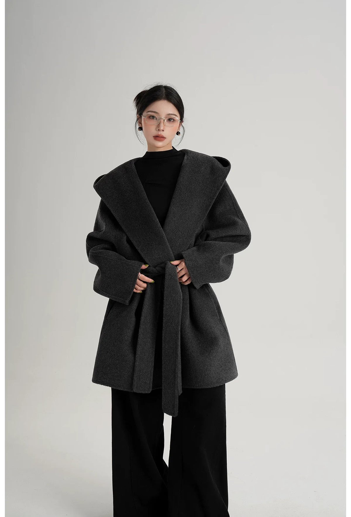 Hand-Sewn Oversized Hooded Wool Coat
