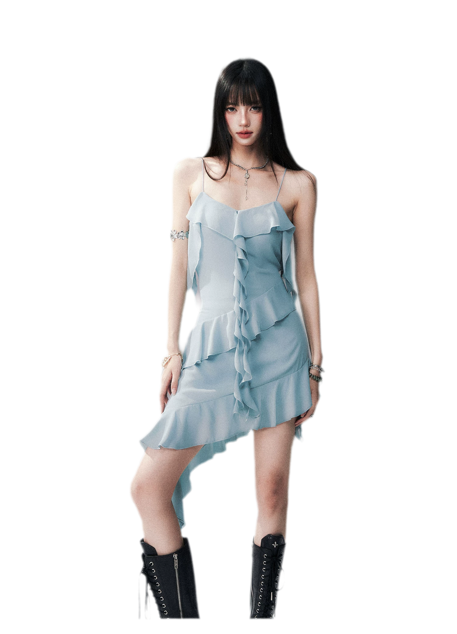 Ruffled Asymmetric Cami Dress