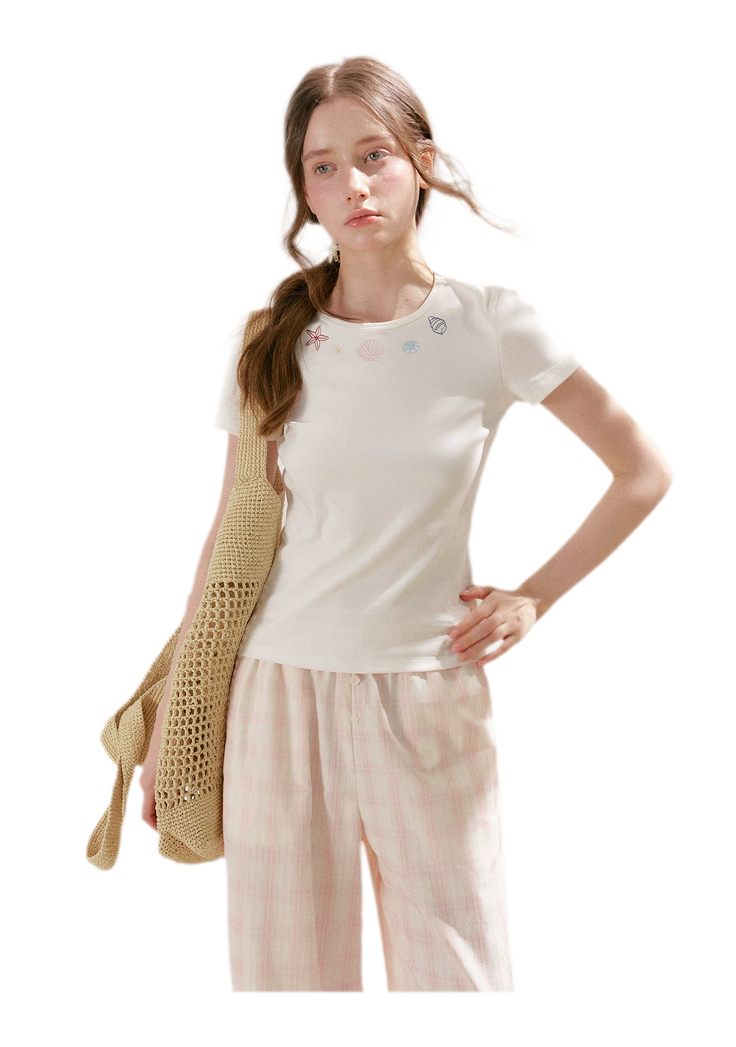 Linen Checkered High-Waist Wide-Leg Pants