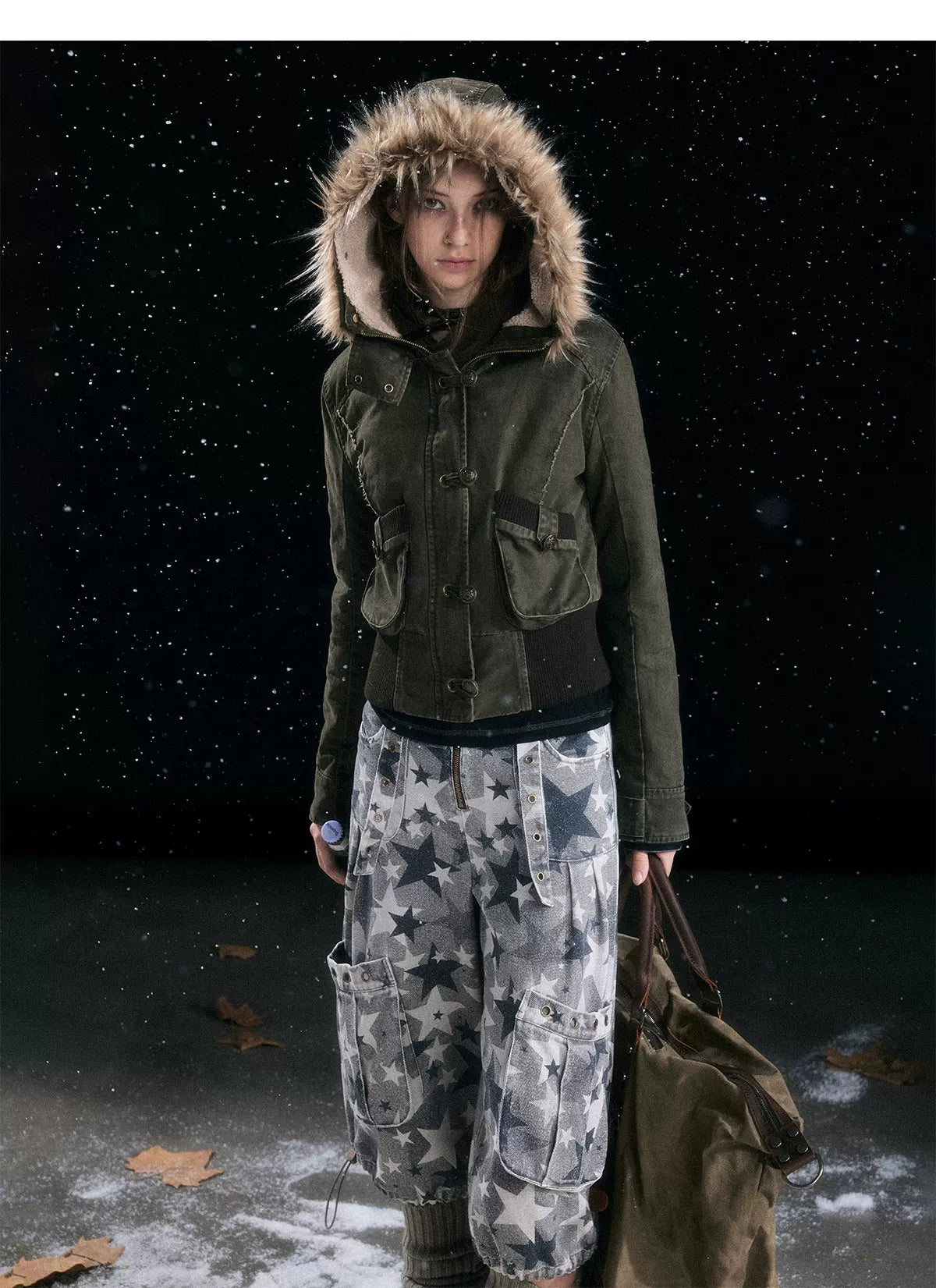 Washed Quilted Fur-Trim Hooded Jacket