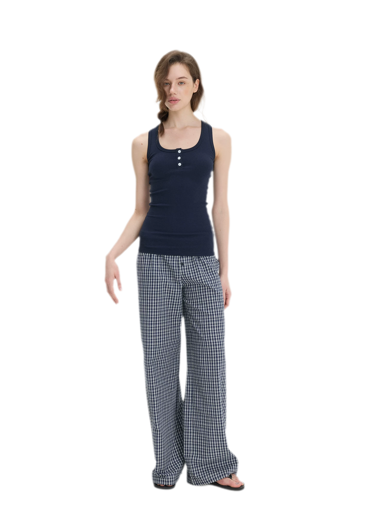 Ribbed Slim-Fit Henley Tank
