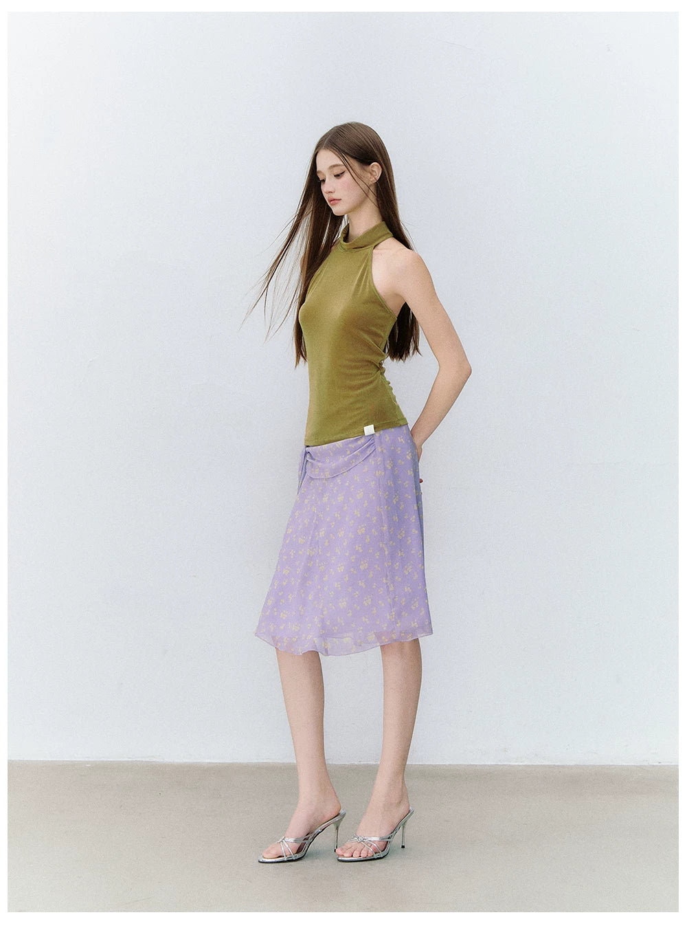 French Style Floral Chiffon Skirt