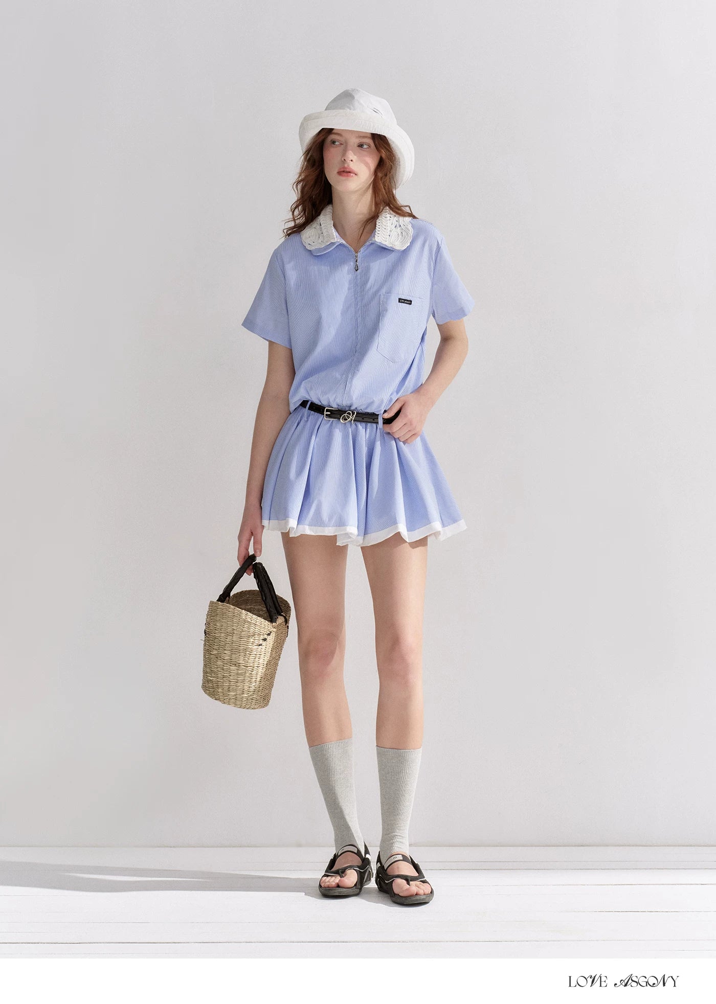 Lace Collar Half-Zip Waist Dress