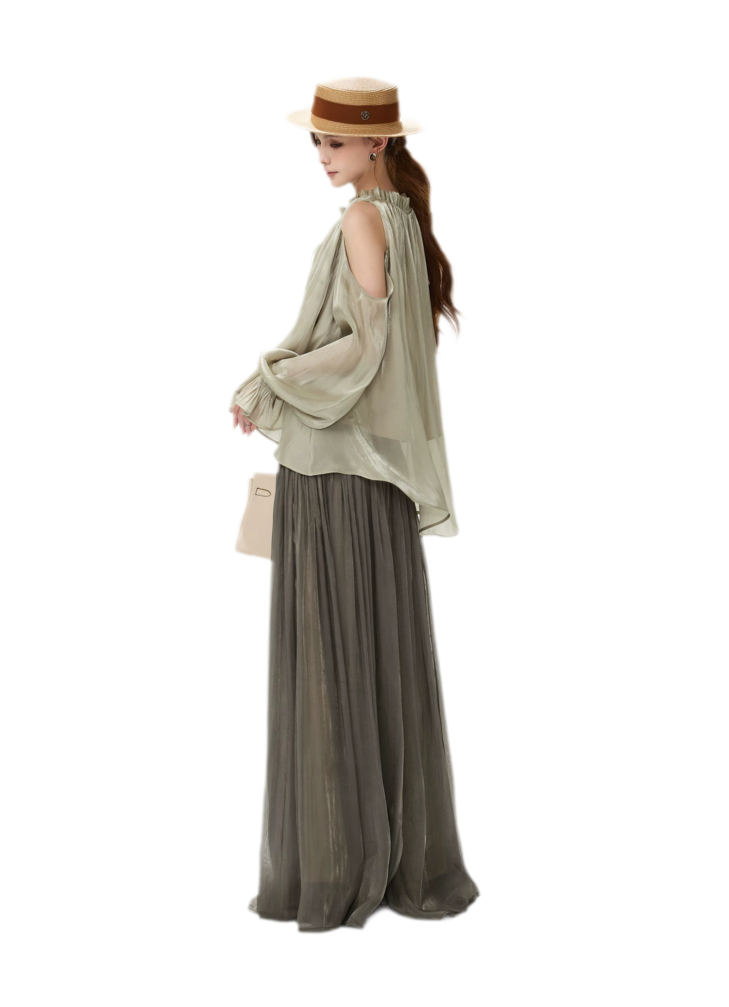 Pearlescent Crushed Chiffon Skirt-Pants