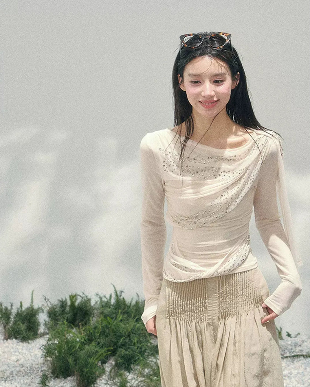 Mesh Drape Rhinestone Top | Final Sale