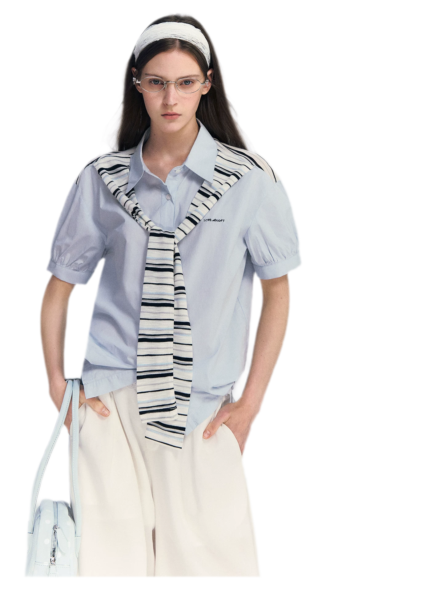 Striped Scarf Hem Shirt