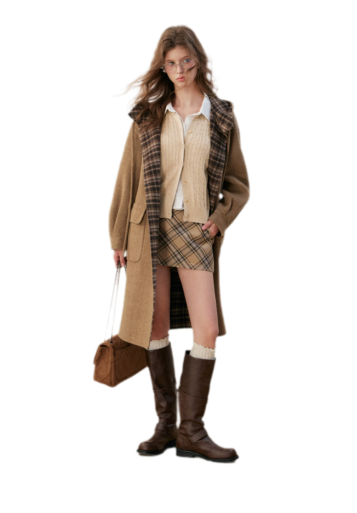 Cardigan en maille torsadée avec empiècement chemise