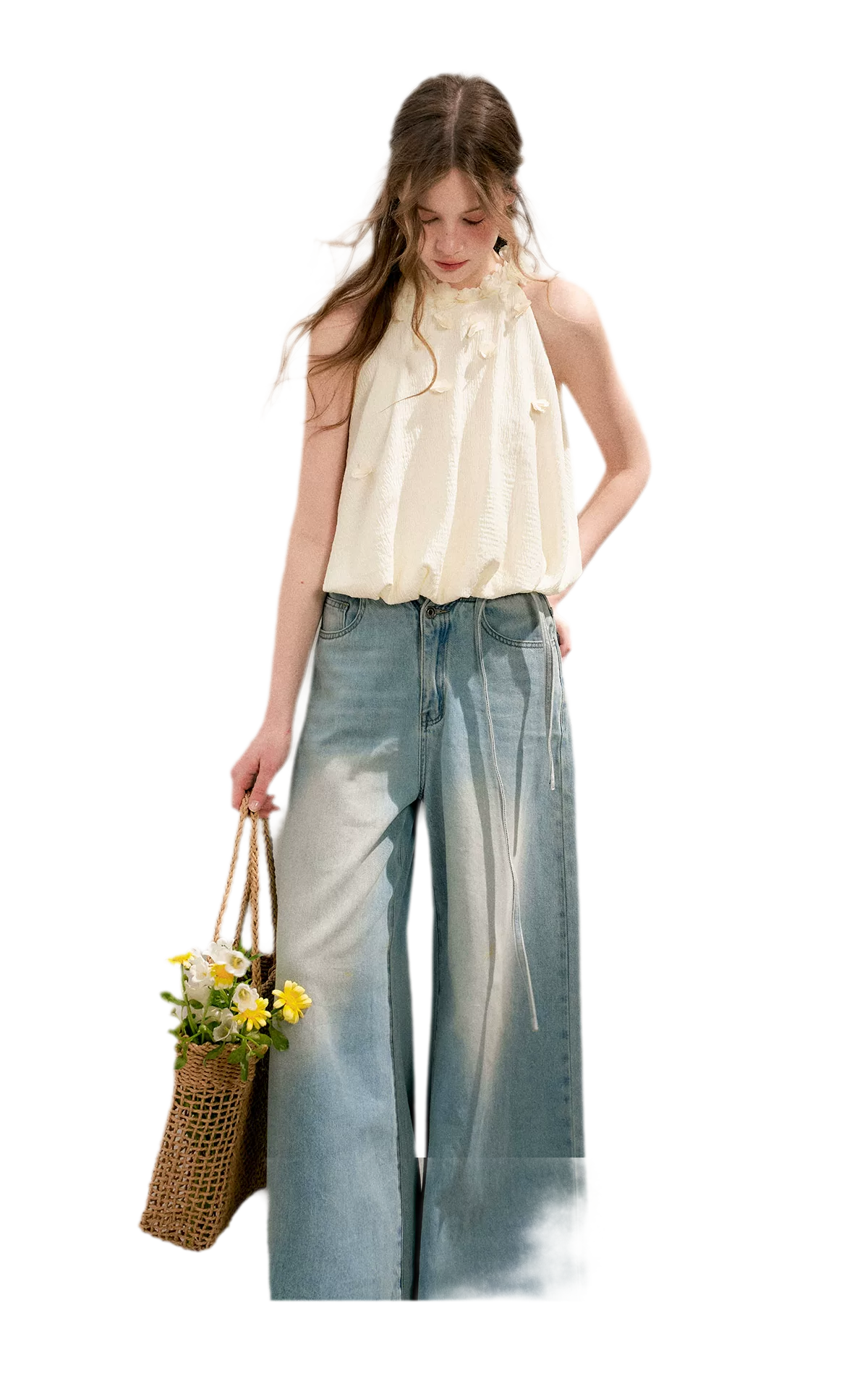 Halter A-Line Top with Floral Texture