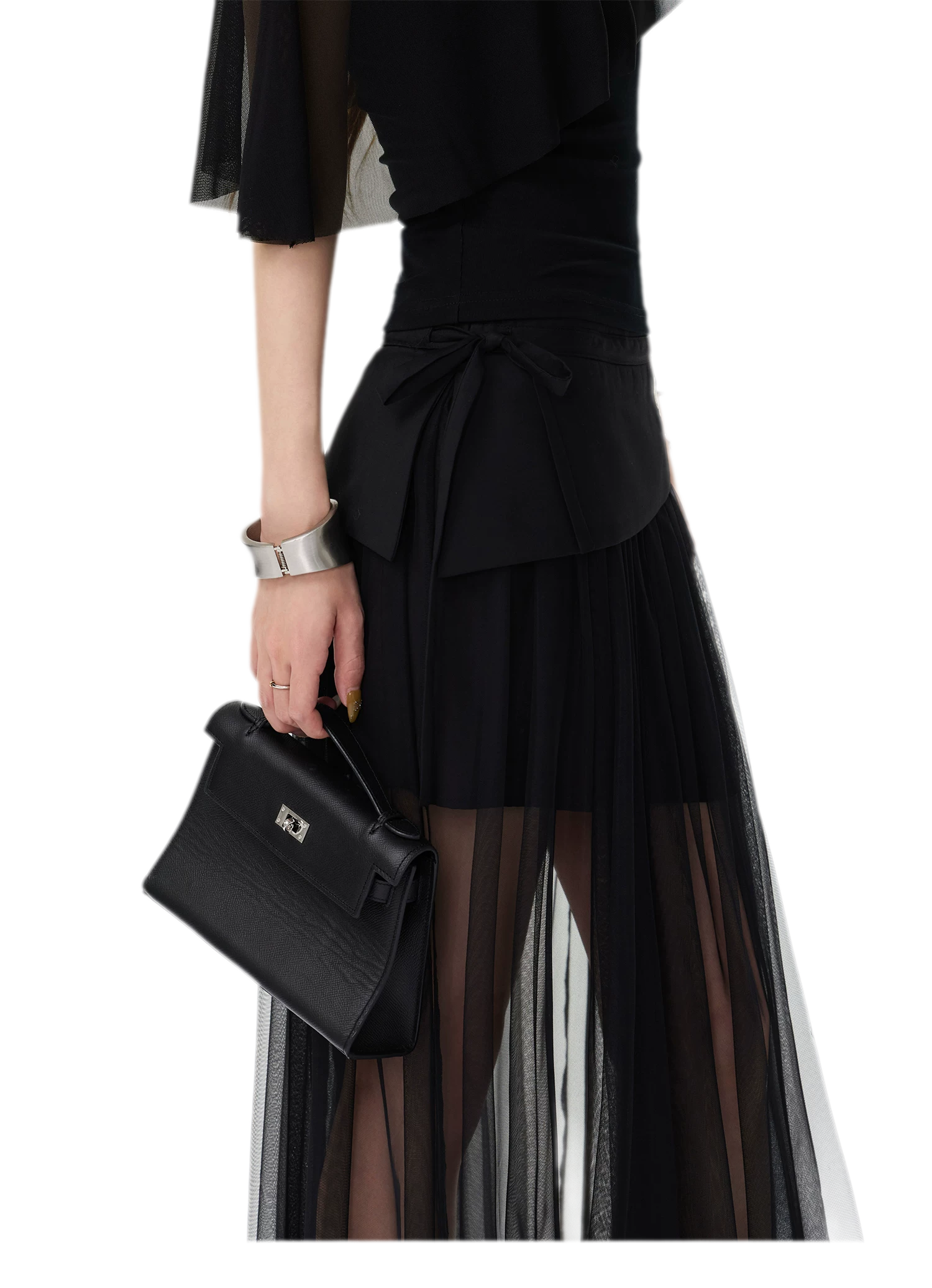 Sheer Ruffle One-Shoulder Top