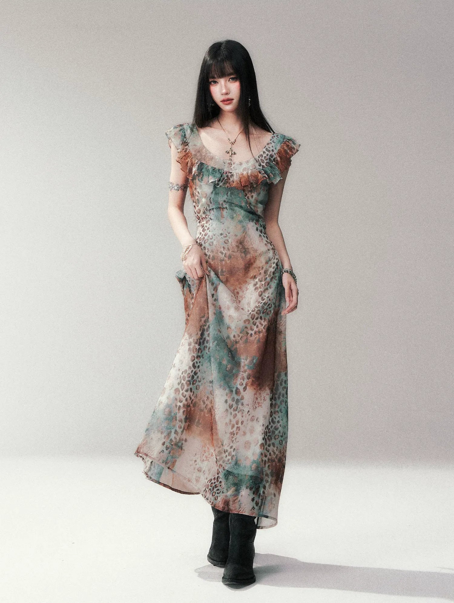 Sea Salt Leopard Chiffon Dress