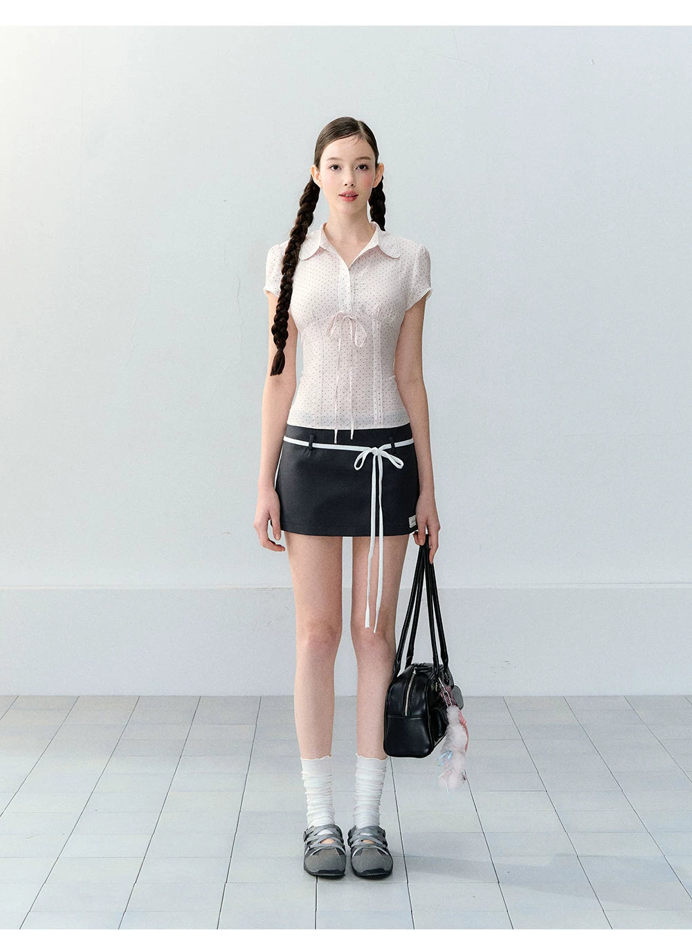 Korean Style Color-Block Tie Waist Shorts Skirt