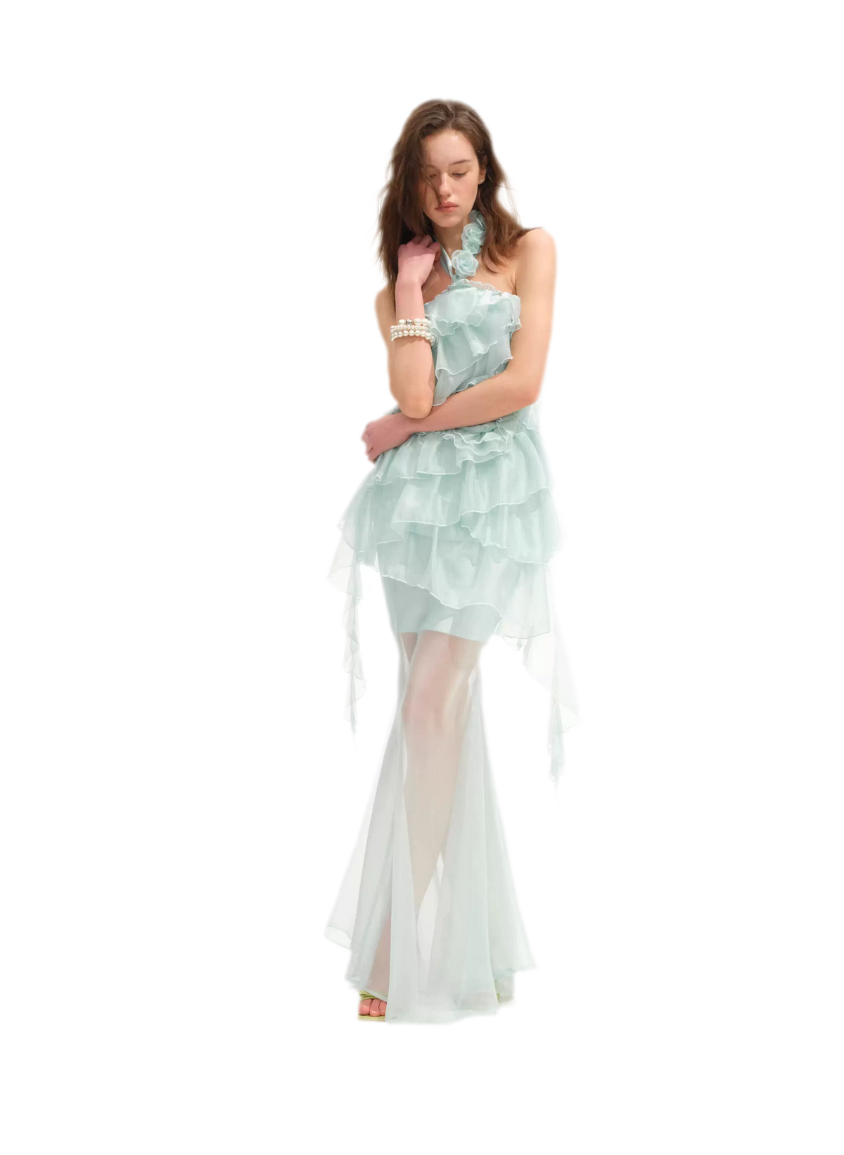 Kleid mit Lagen und Volantbesatz in Fischschwanz-Silhouette