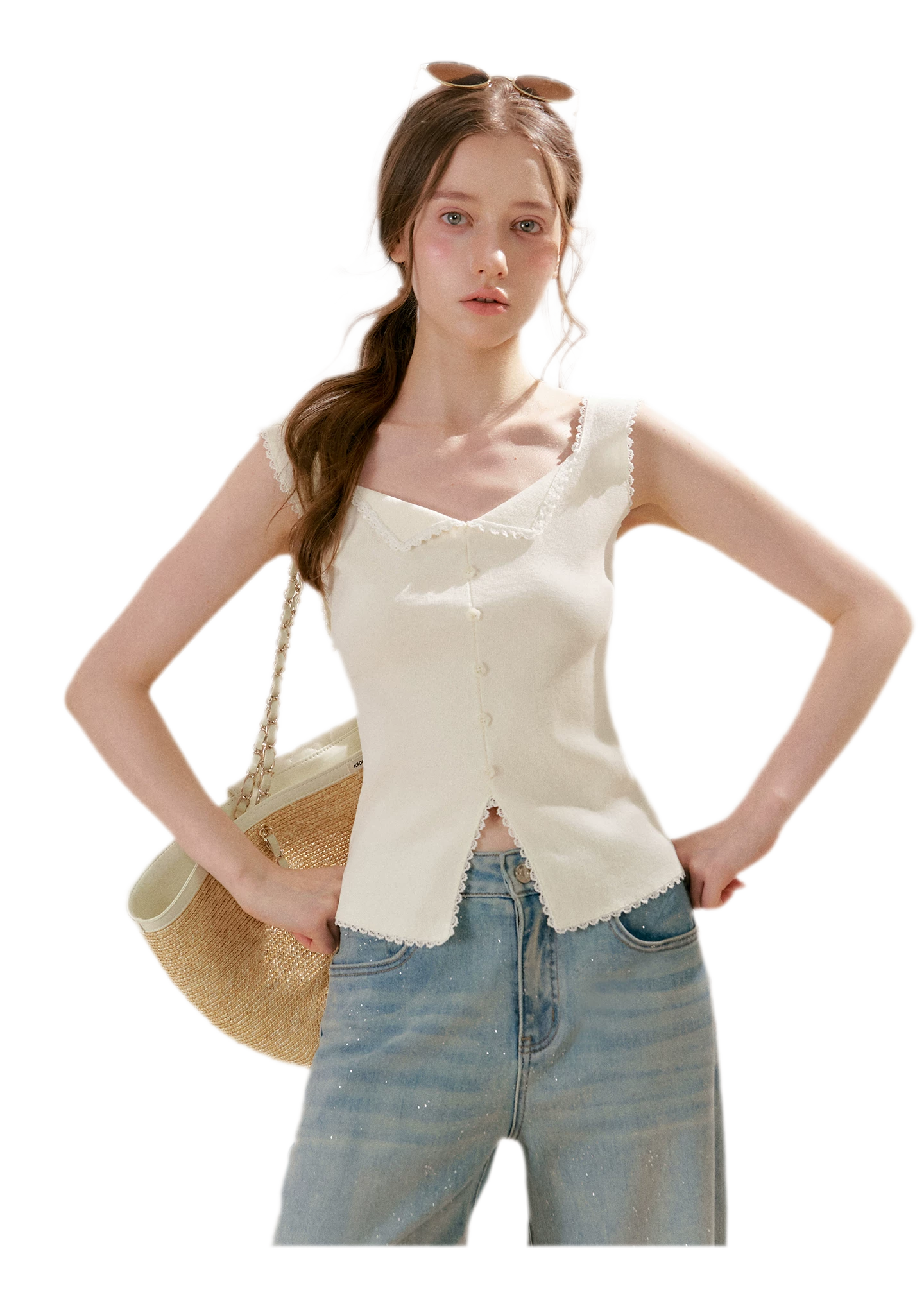 Lace Trim Knit Vest